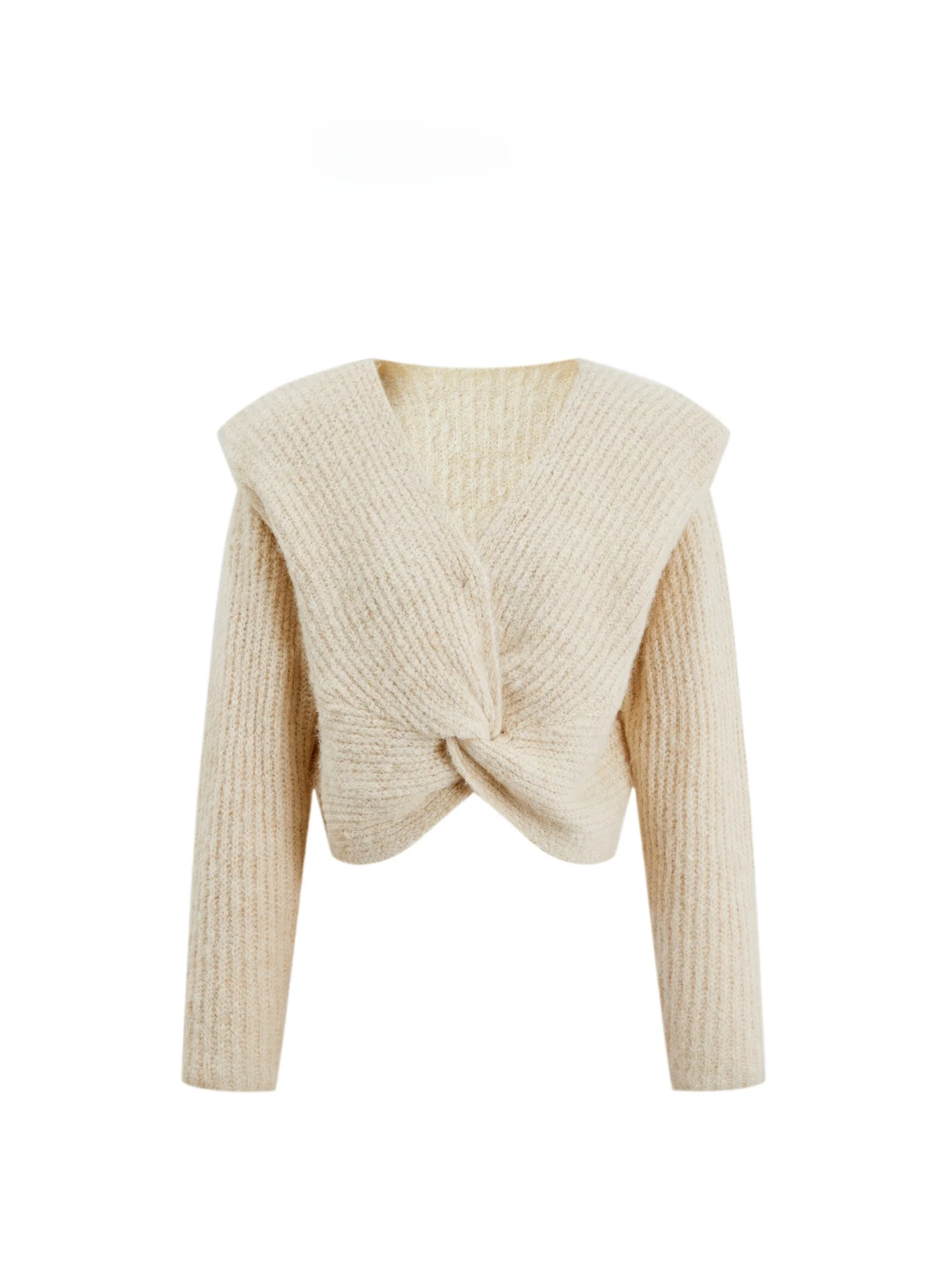 

Alin Early Autumn Woolen Knitted V-ne Pullover Women's Sweater Twist Knot Design Casual Sle Long Sve Regular Length