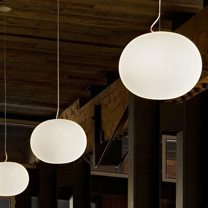 Modern Oval White Opaline Glass Pendant Lamp Glo-Ball Suspension Light Office Restaurant Hotel Home Hanging Ceiling Chandelier