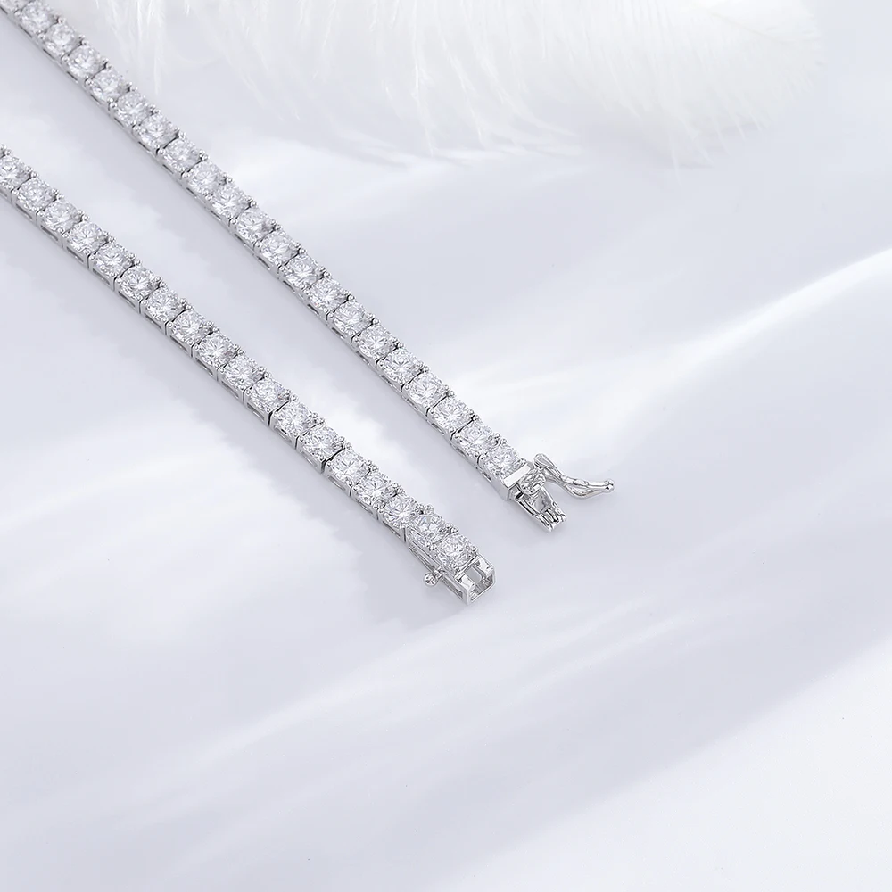 925 Sterling Silver Tennis Necklace – Pave 5A Shiny 4mm CZ, Iced Out Hip Hop Bling Fine Jewelry for Men & Women