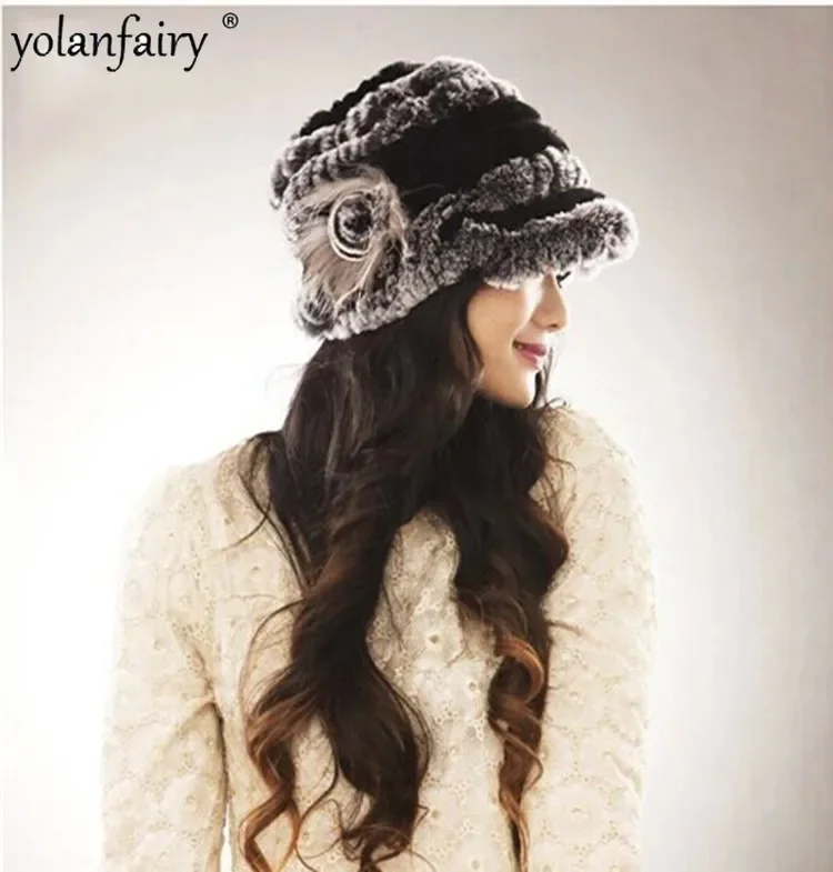 2021 Russian Hot Sale Rex Rabbit Wool Knit Hat Winter Female Thick Warm Hats for Women Colorful Assorted Colors Fur Caps Gxy234