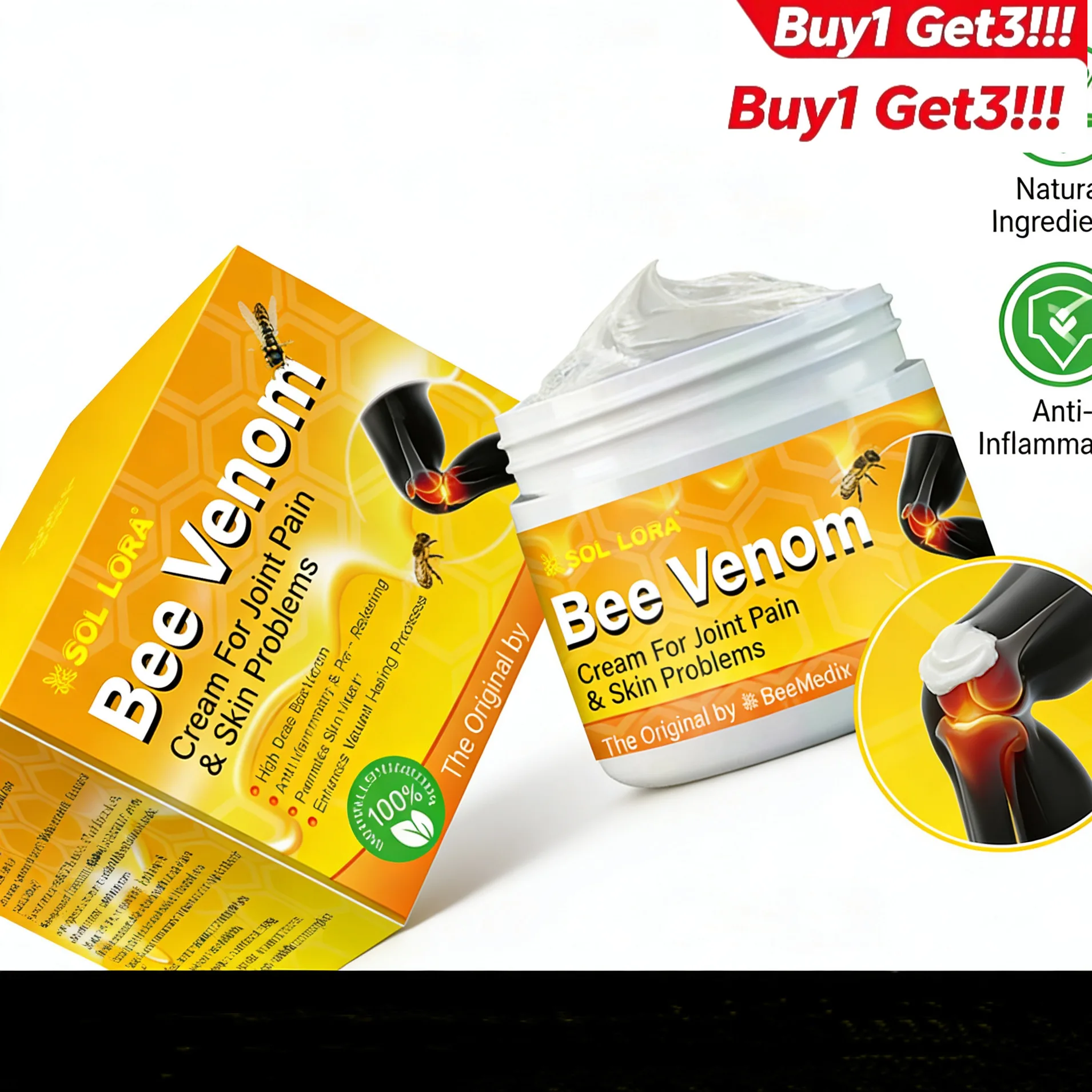 

Buy 1 Get 3 Joint Care Cream with Bee Venom Gentle Care for Knee Waist Shoulder Neck Soothing Massage Balm