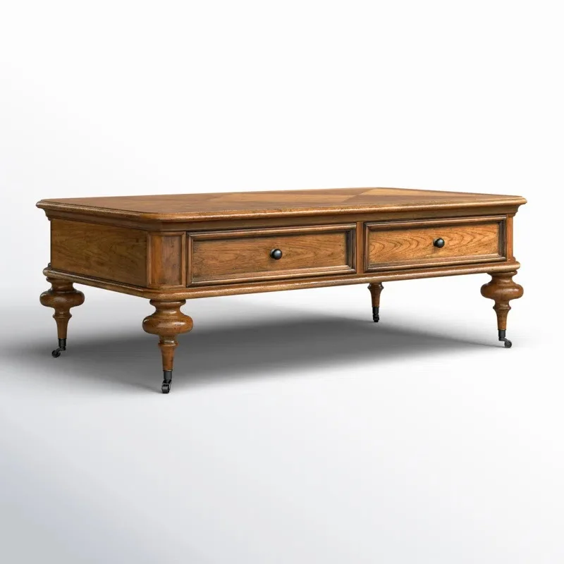 

American retro solid wood parquet coffee table drawer coffee table French simple household small tea table living room