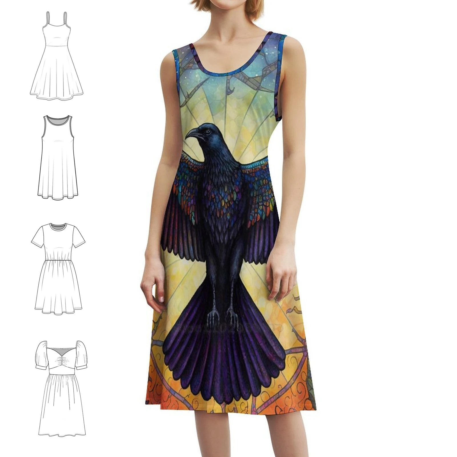 فستان حفلات نسائي من Odin'S Messenger ملابس نادي مطبوعة عصرية للسيدات الغراب الغراب الأسود كرو كورفوس الملون #1