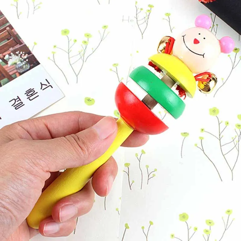 Creative Baby Animal Hand Rattles Children's Wooden Cartoon Animal Rattles Baby Early Learning Puzzle Musical Instrument Toys