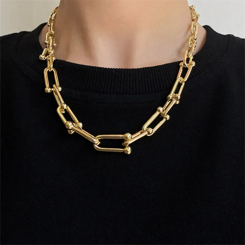 Fashion Rectangle Chain Necklace Thick Chain Necklace For Women Men Simple Exaggerated Punk Hip Hop Trendy Women Jewelry