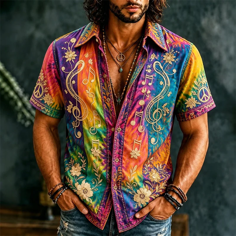 New retro black and white octopus sea monster men's short sleeved shirt distressed art lapel casual beach shirt