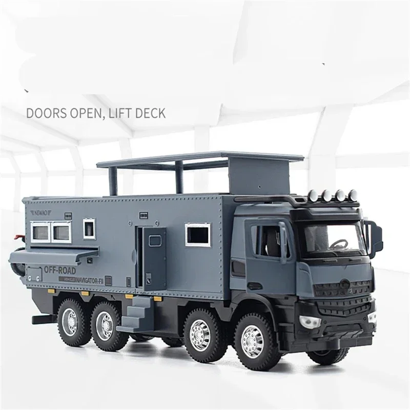 1/24 Alloy Motorhome Touring Car Model Diecast Metal Off-road RV Vehicles Model Sound Light Kids for NOMADISMs Arocs Unimog Gift