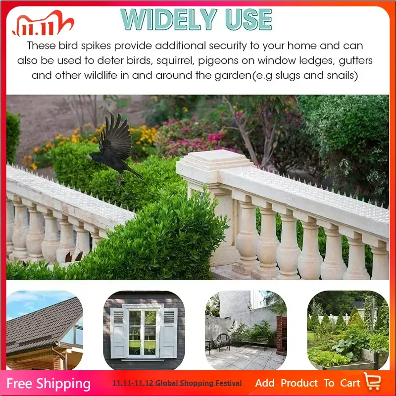 10pcs Ultra-wide 12cm Outdoor Transparent Clear PET Bird Defender Spikes Strips for Indoor Outdoor Use Keep Pigeon, Squirrel Off