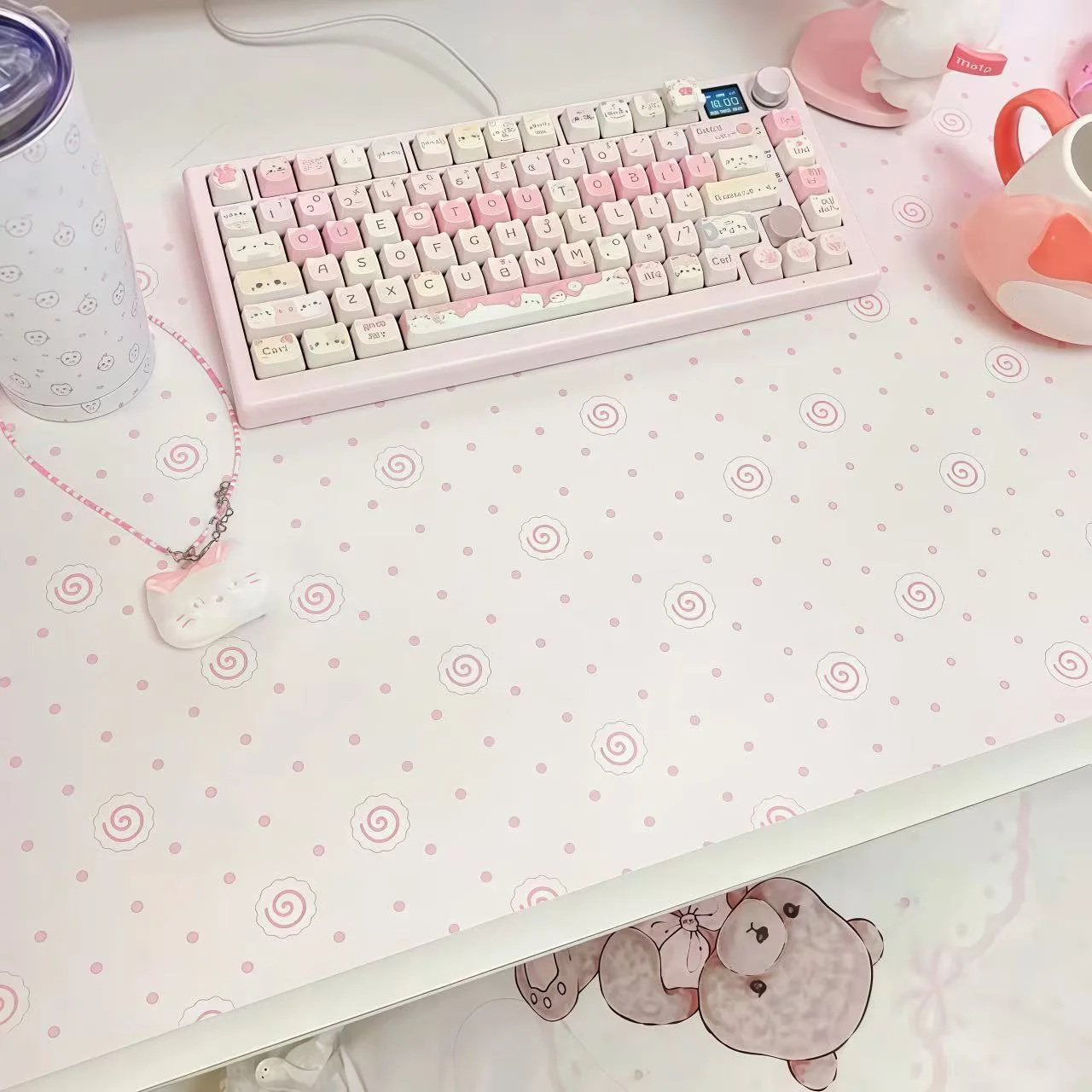 Korean Polka Dots Thread PU Leather Desk Pad Protector Non-Slip Large Small Mouse Mat Game&Office Mouse Mat Laptop Keyboard Mat