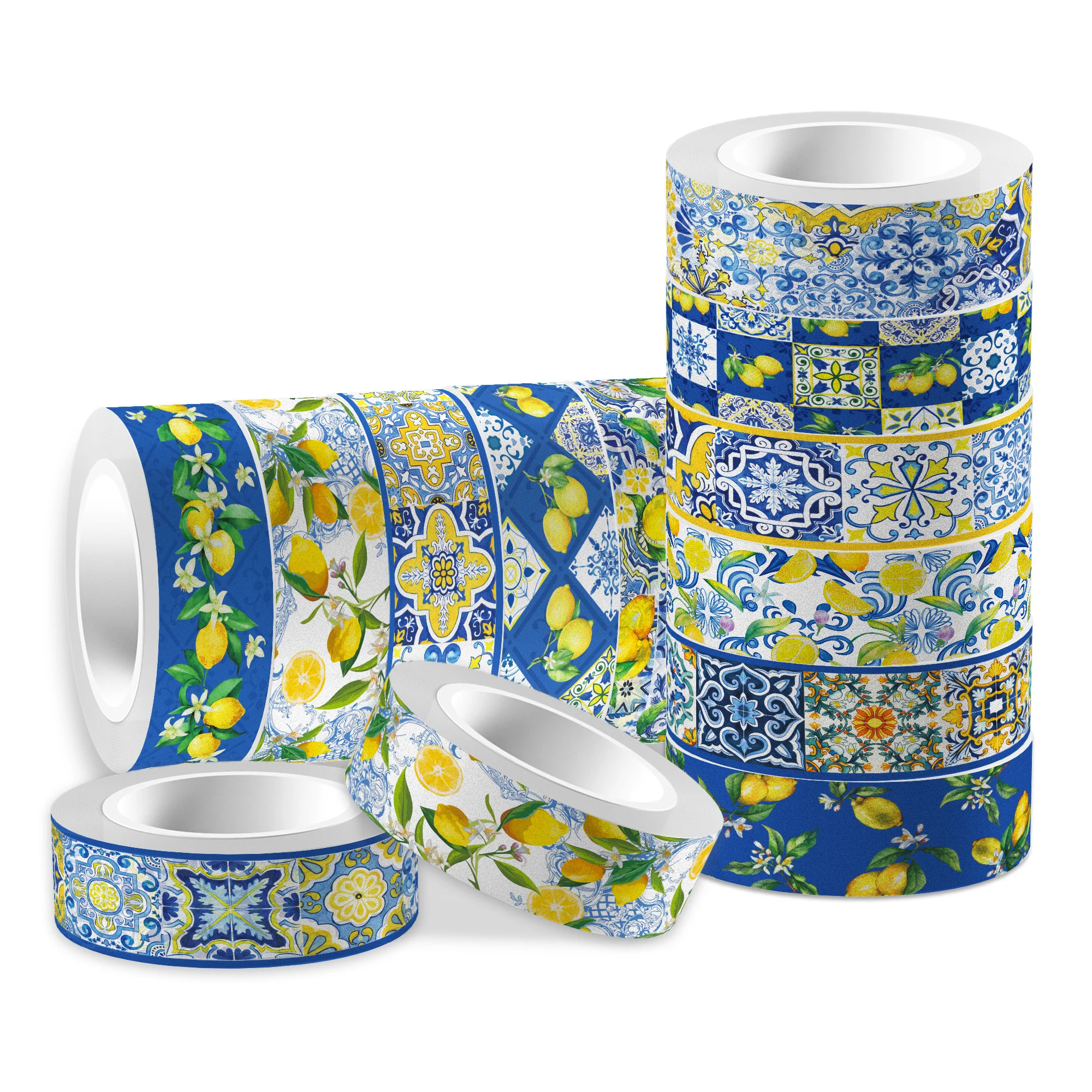 

12Rolls Lemon Washi Tape Set Blue Tiles Summer Fruits Theme Decorative Masking Tapes for Diary Album Adhesive Stickers F3022
