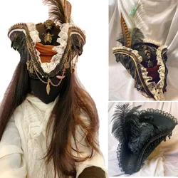 New Pirate Hat Vintage Skull Triangle Hat Halloween CosPlay Pirate Feather Hat Movie Clothing Accessories Headwear High Quality
