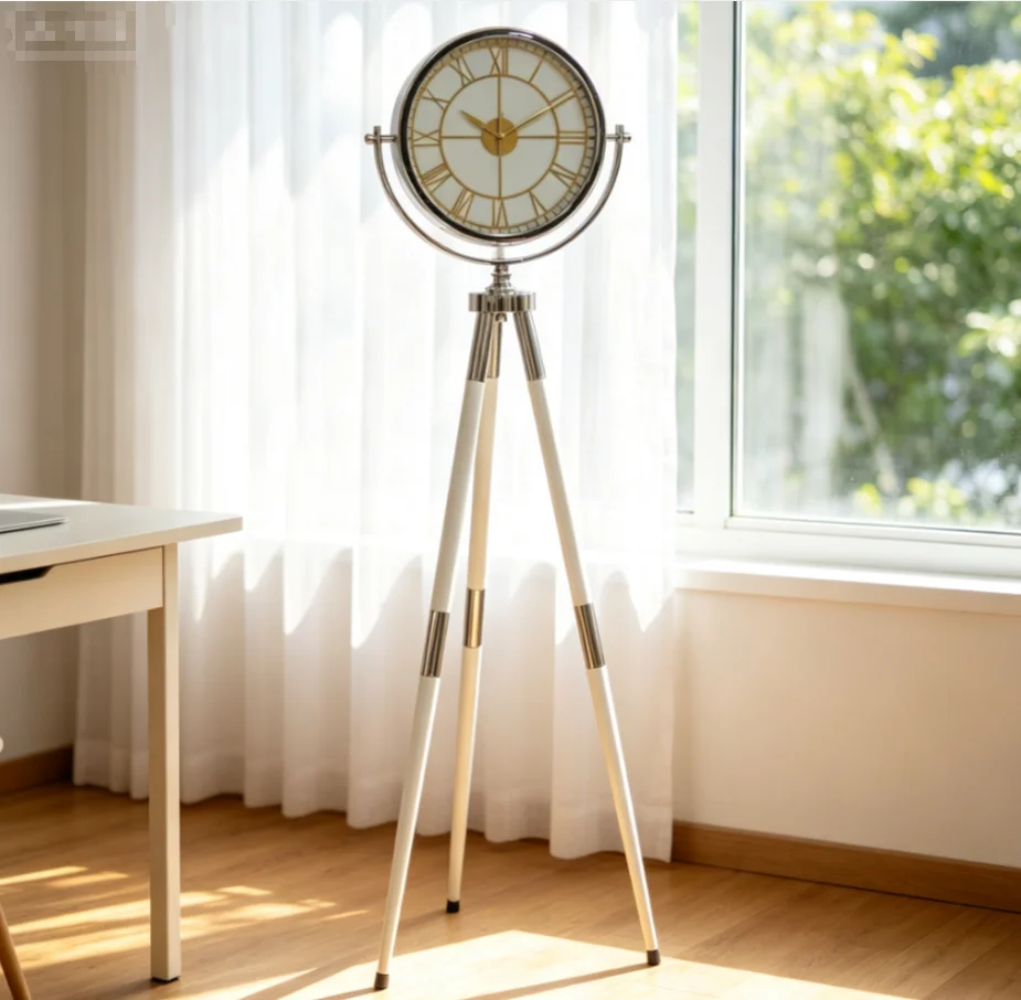Unique Modern Metal Floor Standing Silent Quartz Still Life Single Face Living Room Floor Clock Home Decor Battery Operated