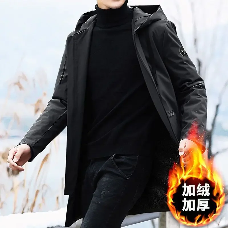 

Длинные парки 8XL, новинка больших размеров, мужская зимняя мужская черная ветровка с капюшоном, верхняя одежда, теплая куртка, флисовая парка, пальто, флисовая куртка