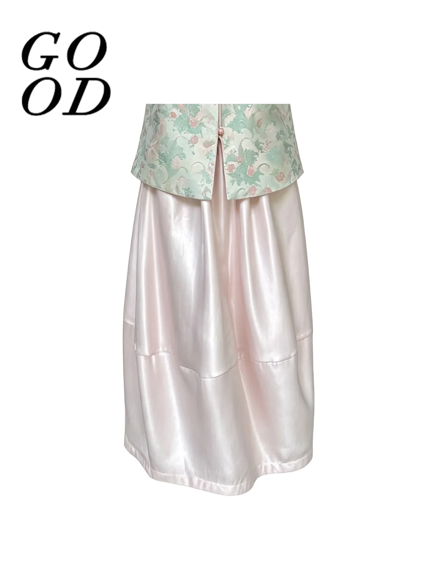 

Pink Blooming Half Skirt Women's Fashion Slimming Versatile Satin Glossy Anti-Aging Summer New Style High Waist Polyester Fiber