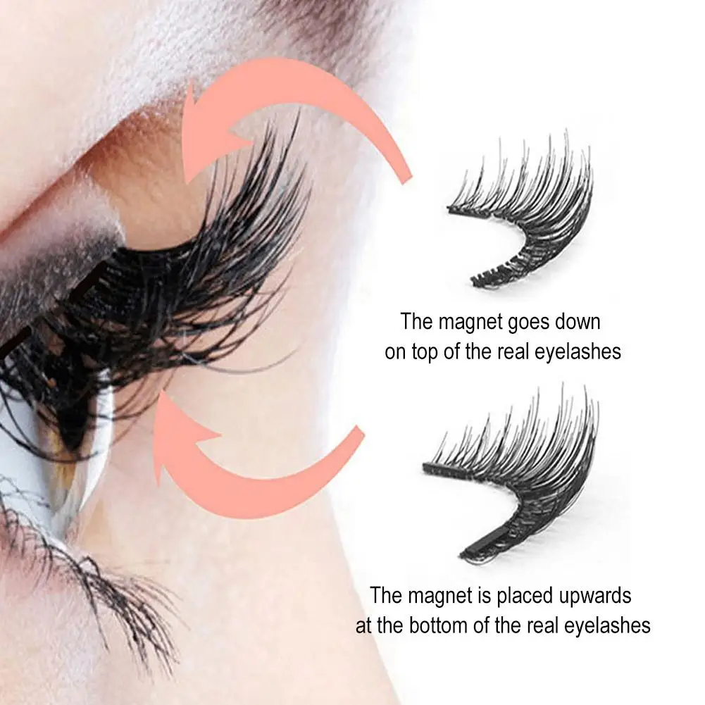1pair Magnetic False Eyelashes with Tweezers 3D Natural Effect Reusable Lashes Strong Hold No Glue Needed Easy to Apply Makeup