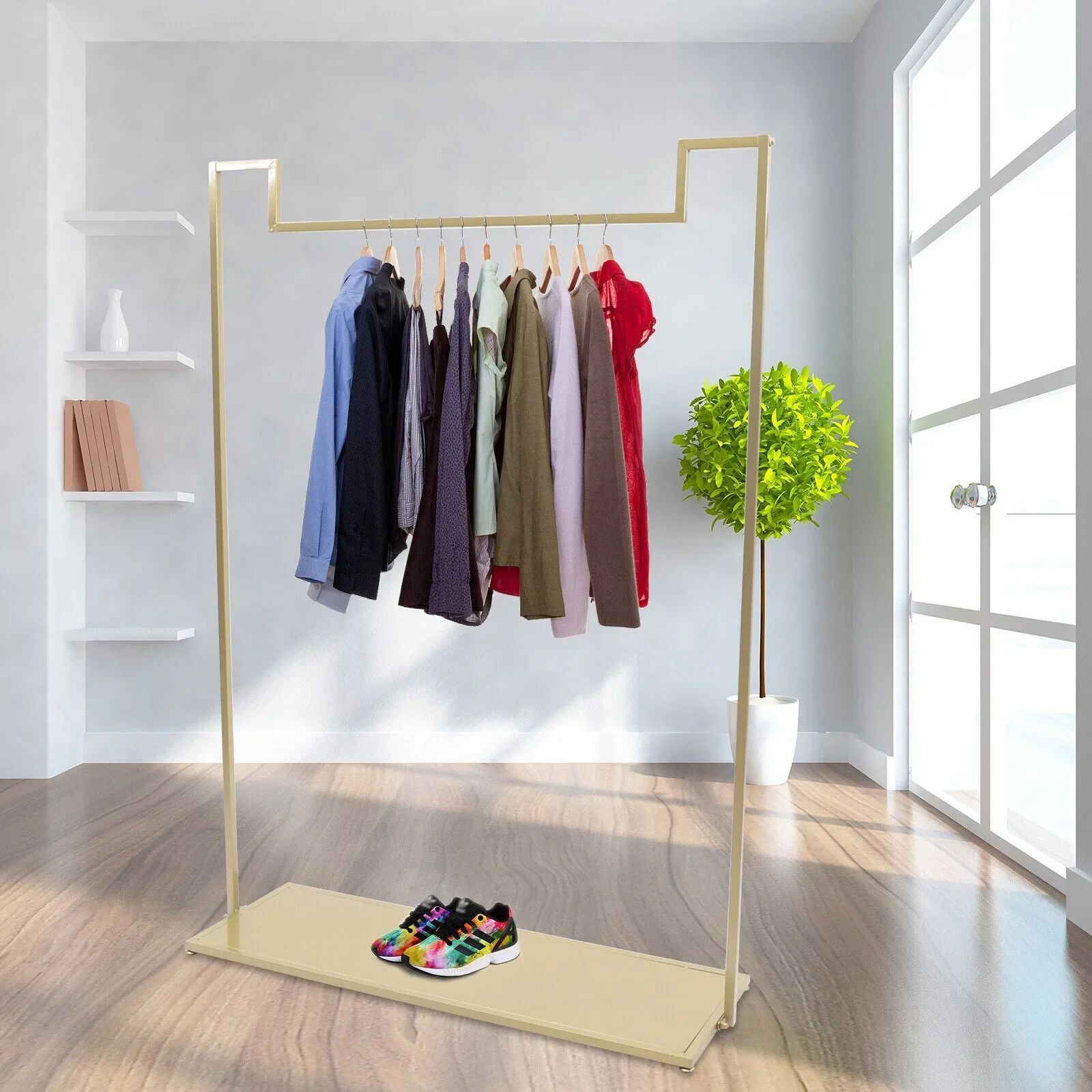 US Gold Clothing Rack Metal Standing Garment Rack Clothes Display Stand Boutique