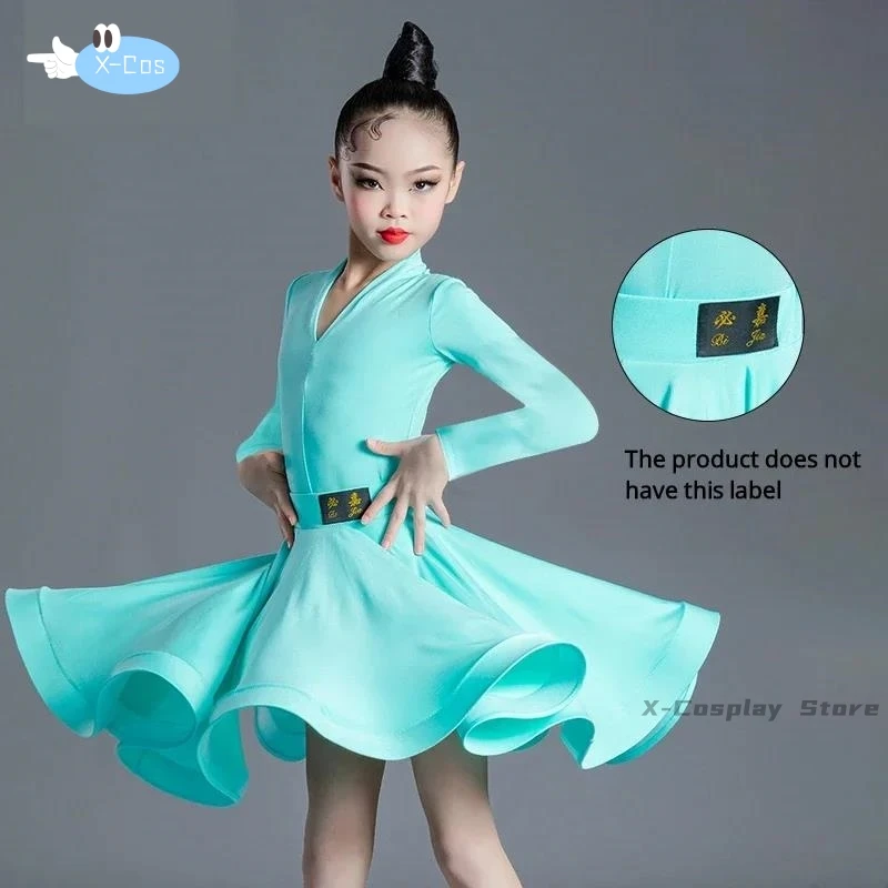 Children's Latin Dance Dress Girls' Dance Dress Girls' Long Sleeve Split Latin Dance Dress Performance Clothing Two Piece Set