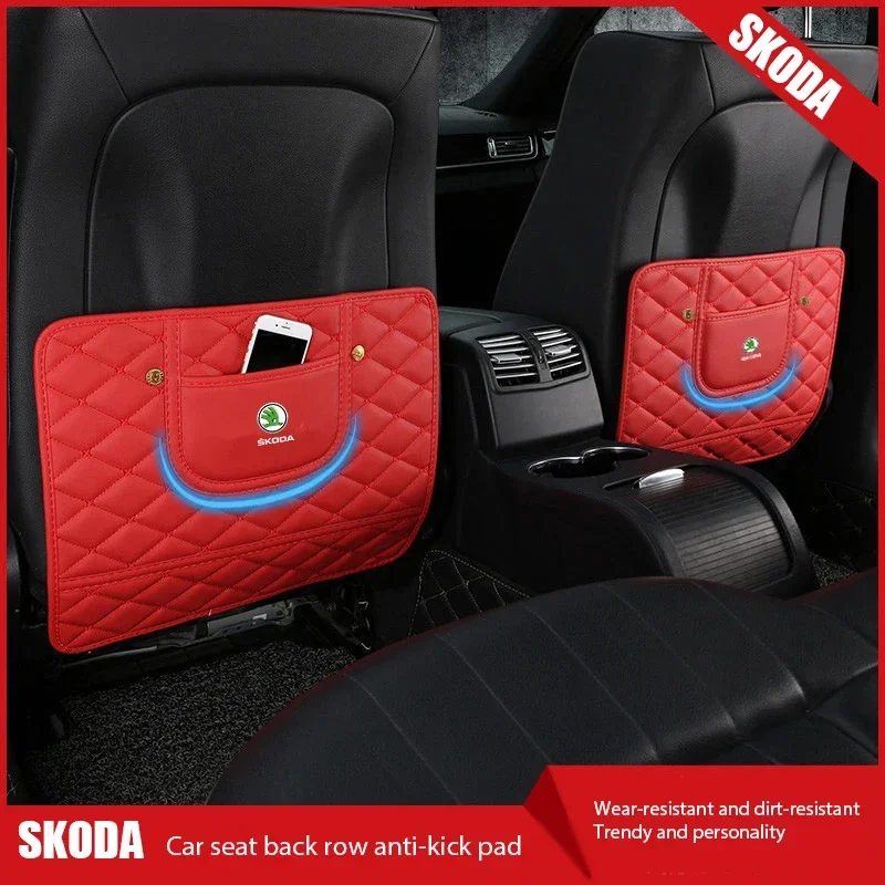 

For Skoda Logo Octavia 2 A7 Tour RS Fabia 2 1 Rapid Kodiaq Superb Kamiq Car Anti-Child-Kick Pad Storage Bag Interior Accessories