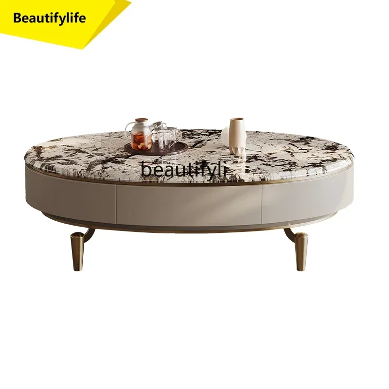 

Журнальный столик Q181 в стиле итальянской лёгкой роскоши, тумба под телевизор, современный журнальный столик овальной формы из натурального мрамора Kari Ice Jade для виллы.