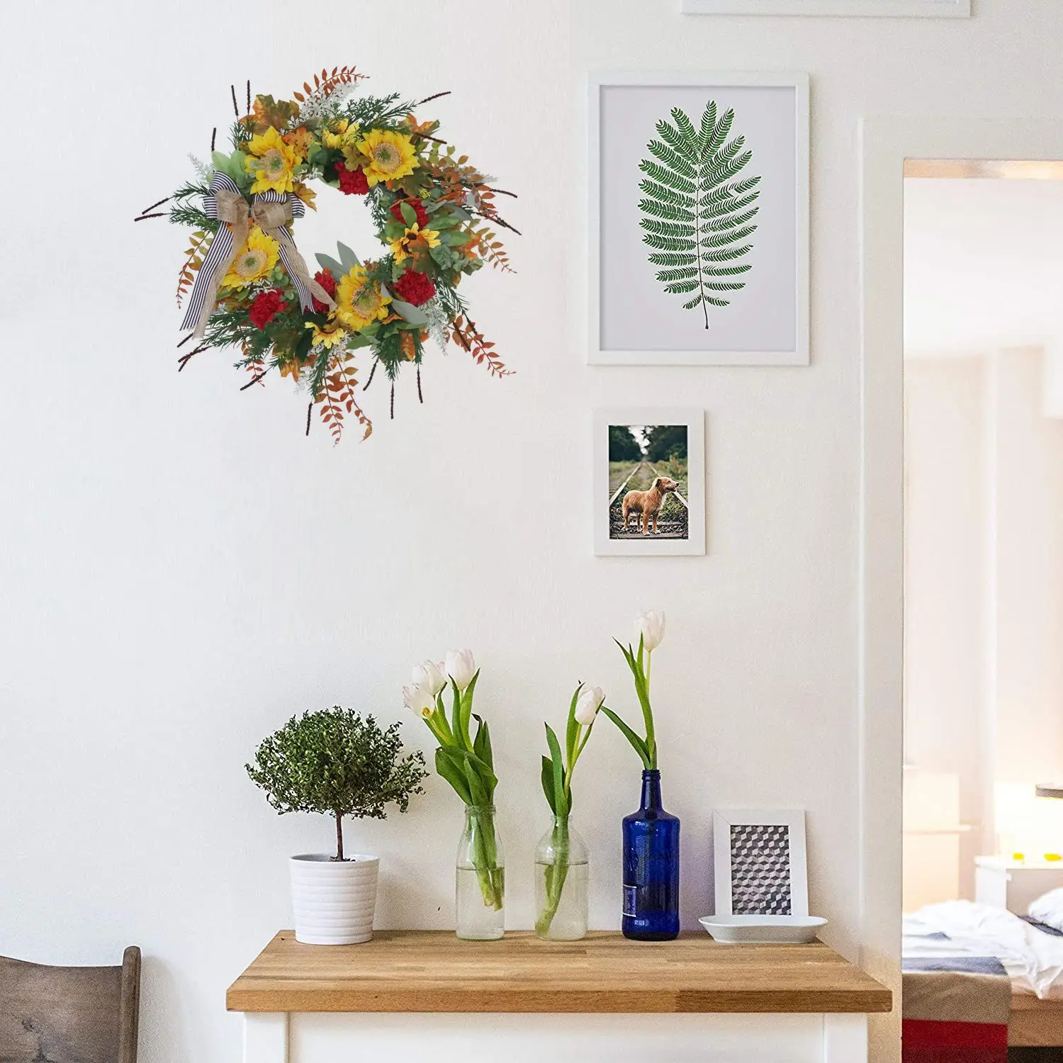 

AS63-Осенний венок для входной двери с подсолнухами, гвоздями, листьями и урожаями, венок на дверь для осеннего или украшения на День Благодарения