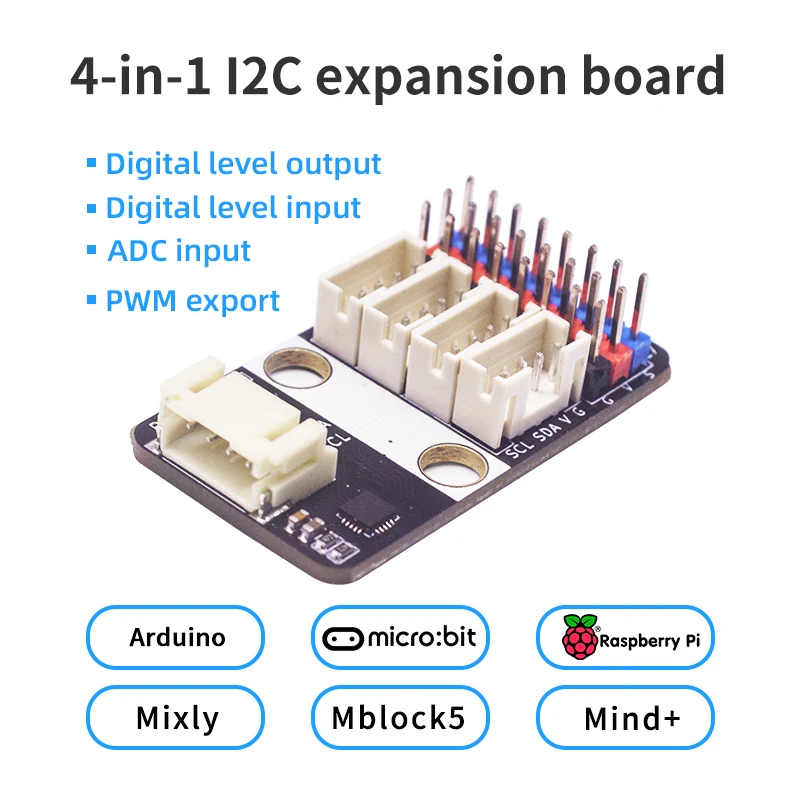 لوحة توسيع ADC GPIO 4 في 1 I2C ذات 8 قنوات PWM متوافقة مع Arduino/Raspberry Pi/Microbit