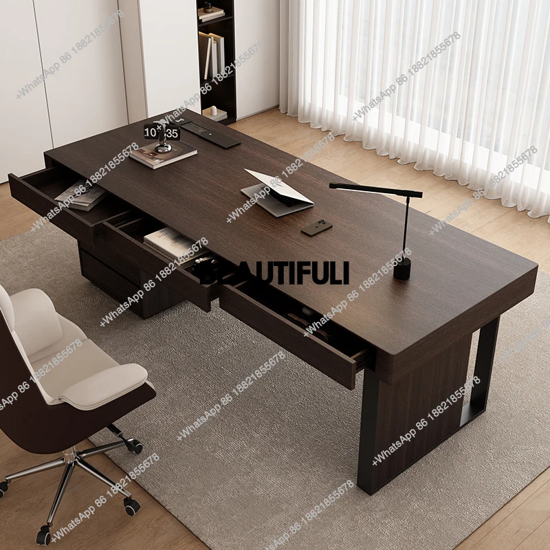 

Деревянный роскошный офисный стол для руководителей, коричневый, большие современные компьютерные столы, стоящее черное бюро Tafel, офисная мебель