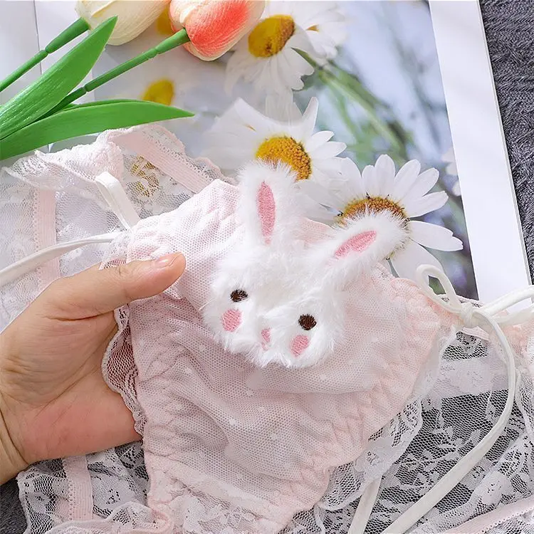 Mignon pur désir sous-vêtements en dentelle femmes Plu lapin doux mignon filles e culottes nœud papillon amovible taille moyenne coton