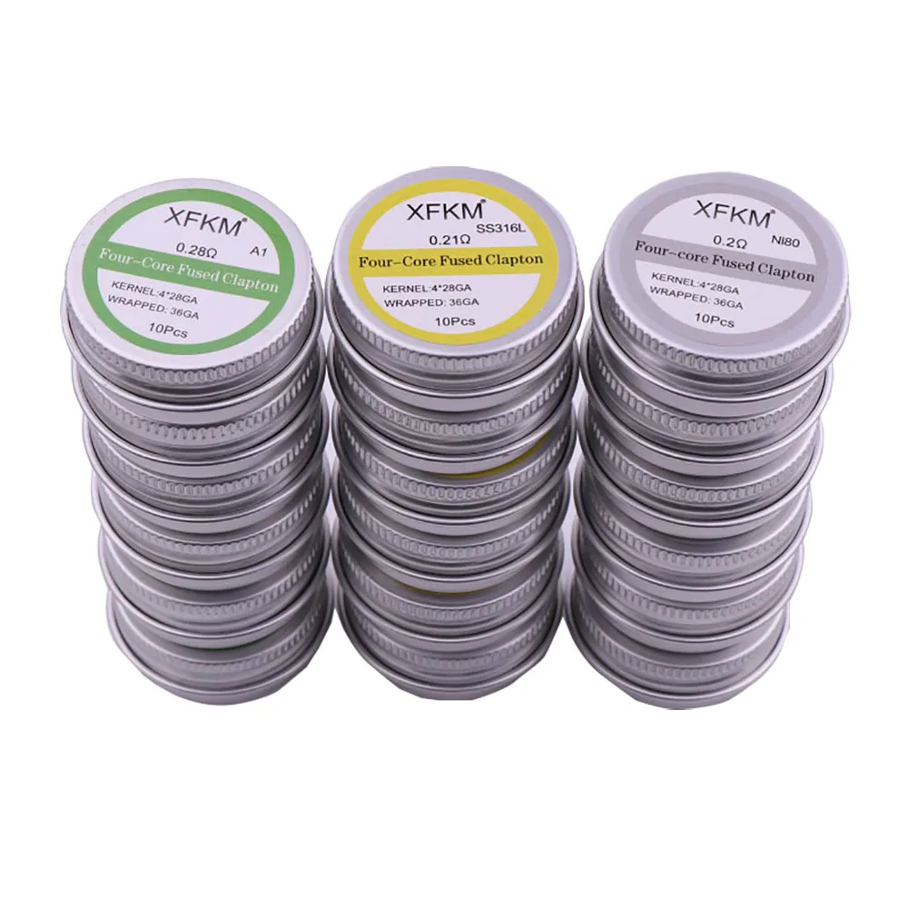 

10pcs/lot A1/SS316/NI80 Hot NEW Fused Clapton coils Two tri four core Heating Wires Coil Alien Clapton MTL coils Wire