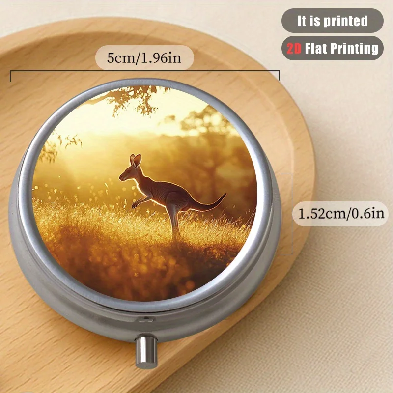 Kangaroo 17 Printed Round Multi-Purpose Metal Box, 3-Layer Mini Portable Type, Suitable for Travel and Outdoor Activities, Multi-Layer Storage Box for Vitamins, Organizer Box, Small Gift Collection Box, Printed Locations May Vary