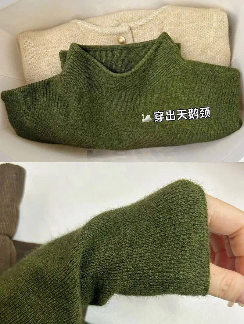 Damen Halbrollkragen-Strickpullover Weicher Slim-Fit Langarm-Unterziehpullover Einfarbig Lässiger Herbst-Winter Basis-Pullover – Detail 15