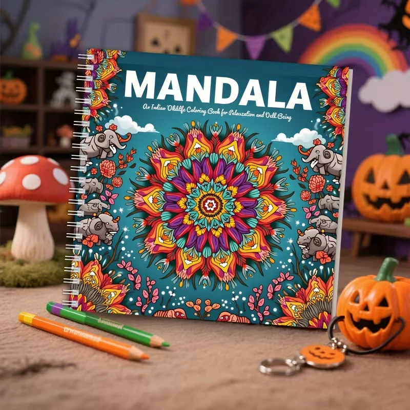 Livre de coloriage pour adultes Mandala Indien : Célébration du bien-être, Art sacré, Soulagement du stress, Relaxation, Pleine conscience, Cadeau