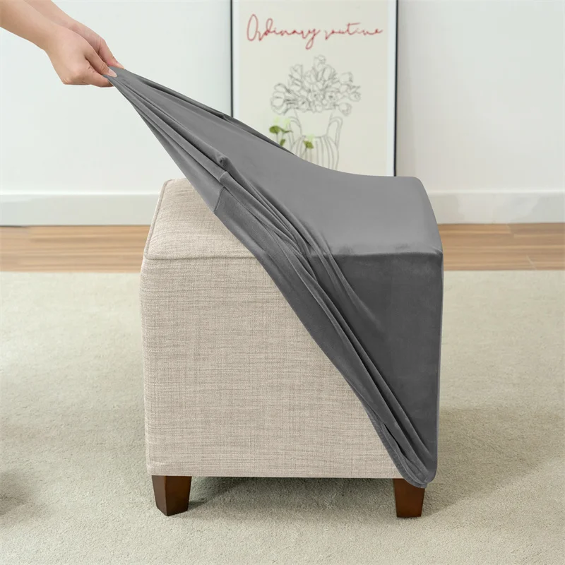 1PC Velvet Square Footstool Ottoman Cover S/M/L Soft Elastic Footrest Slipcovers for Living Room House Pouf Furniture Protector