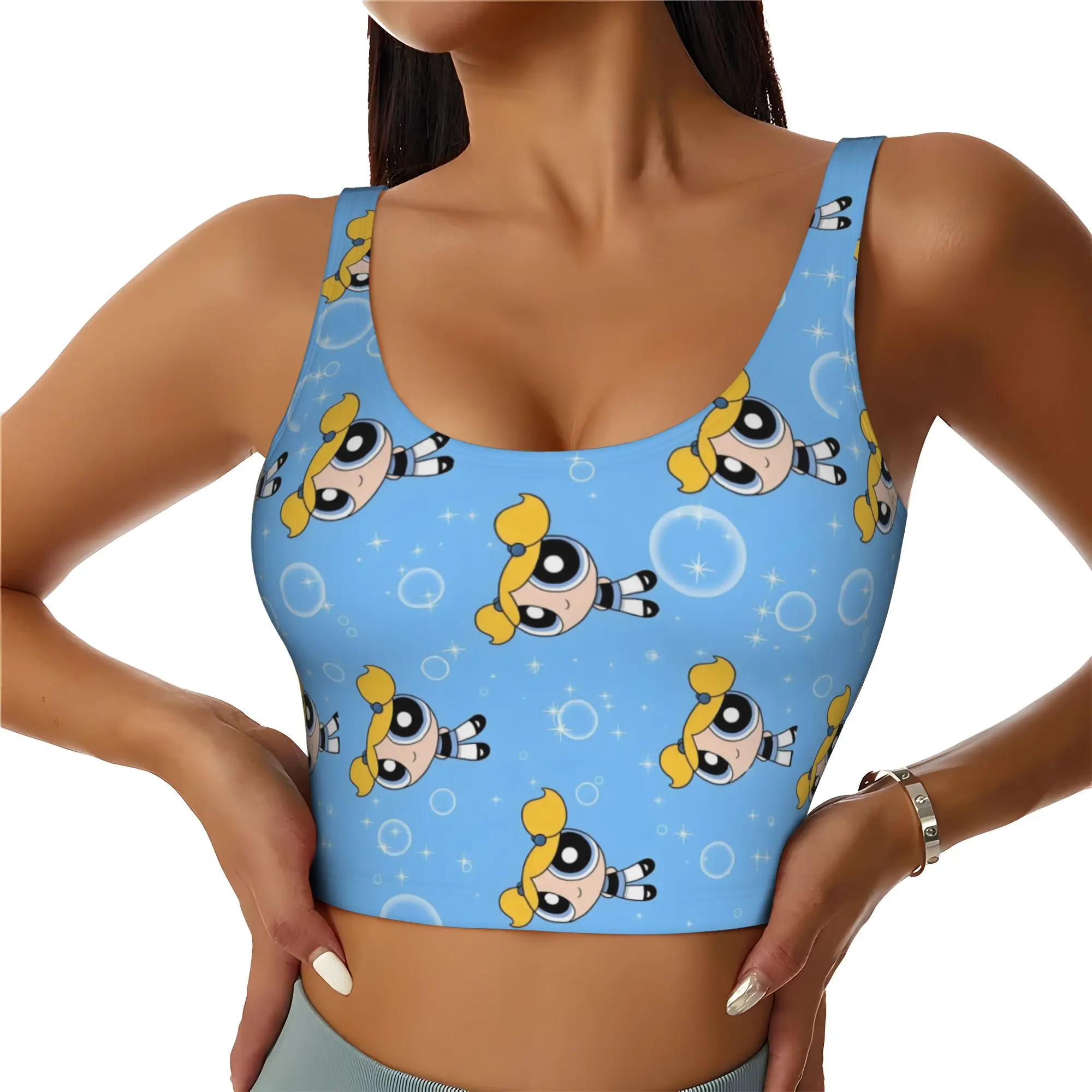 Custom Poweres Anime Puffes Workout Crop Tank Tops Women Seamless Buttercup Blossom Bunny  Yoga Running Sports Bras