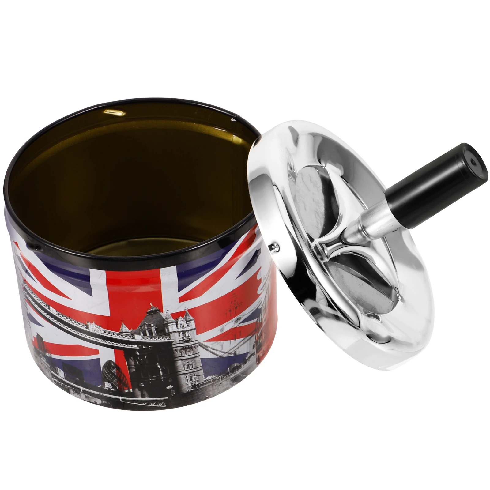 

Rotary Cover Storage Box Stainless Steel Automatic Extinguishing Ashtray Home Office Car Accessories Smoking Bin Round Container
