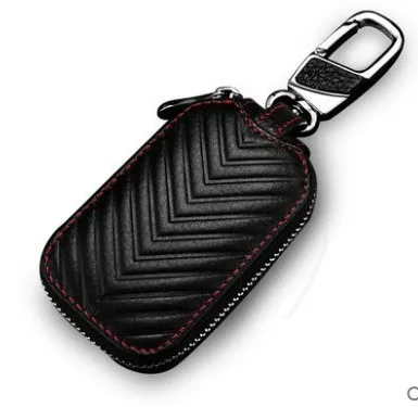 Executive Leather Car Keychain Wallet - Zipper Key Pouch and Ring for Automobile and House Keys