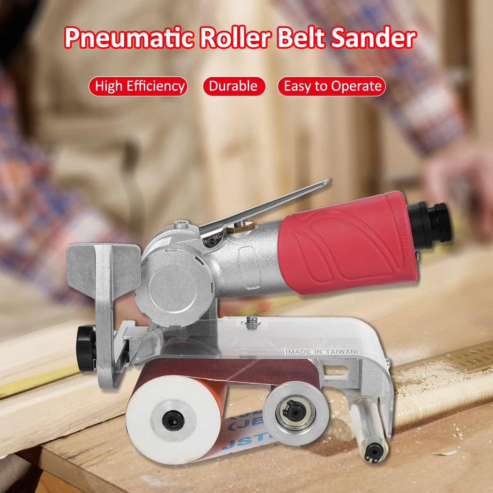 

Belt Sander 7000rpm Handle Angle Adjustable Pneumatic Roller Belt Sander with 11 Abrasive Belt for Wood Metal Polishing