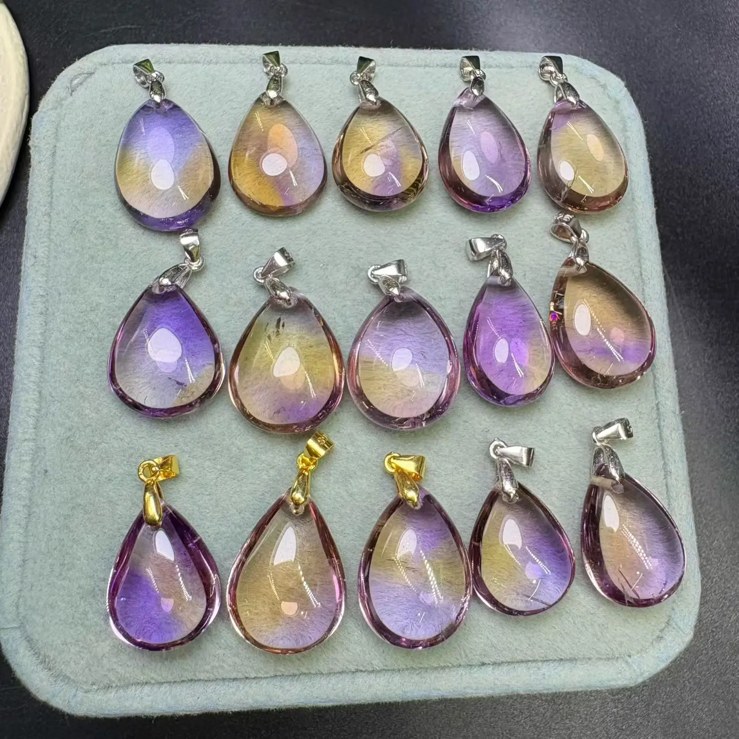 

1 Pc Natural Amethyst Citrine Ametrine Water Drop Pendant 17MM Water Drop 925 Sterling Silver Reiki Healing Stone Crystal Gift