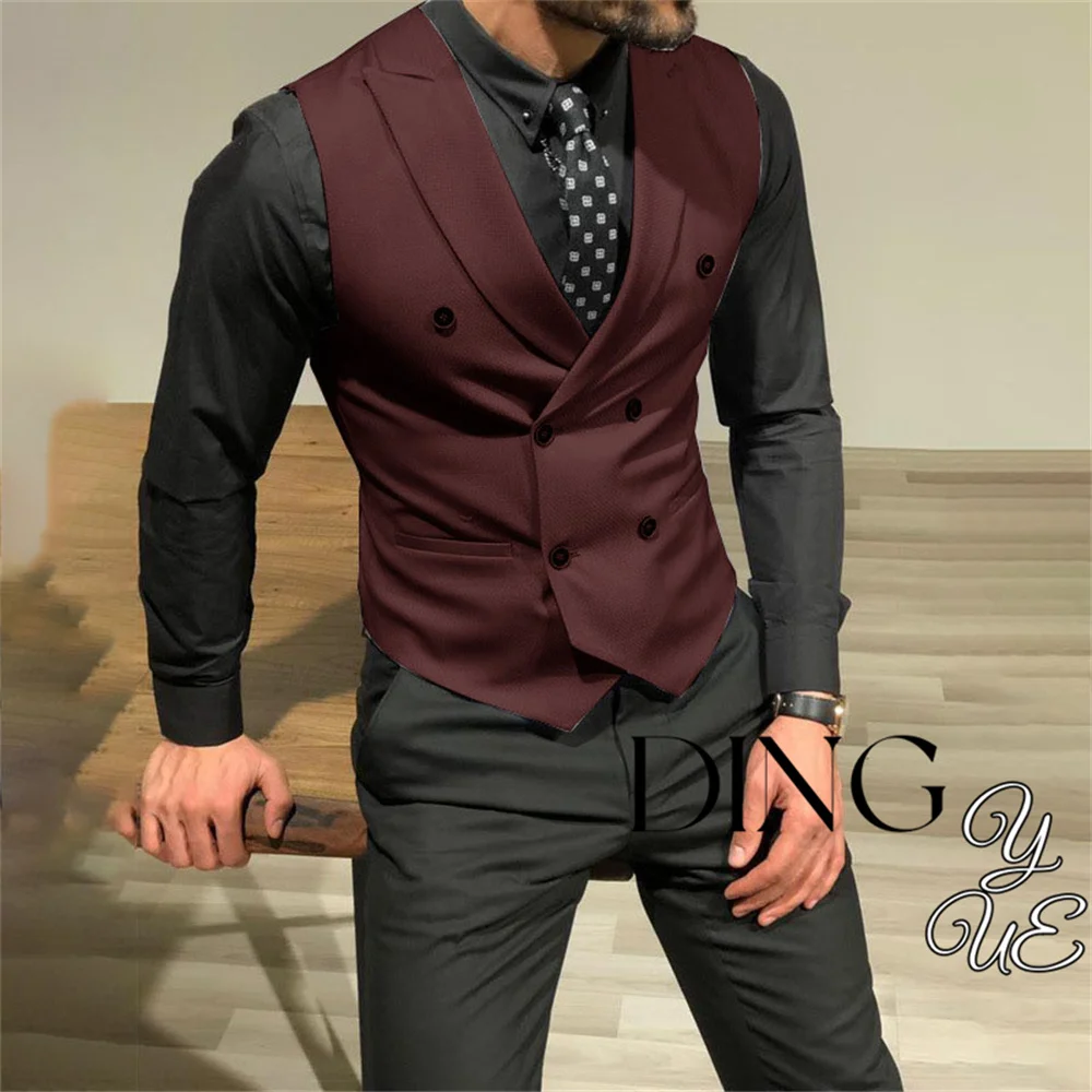 Business Casual Men\'s Suit Vest Double Breasted Slim Fit Groomsmen Waistcoat For Wedding Business Banquet Work Male Coat