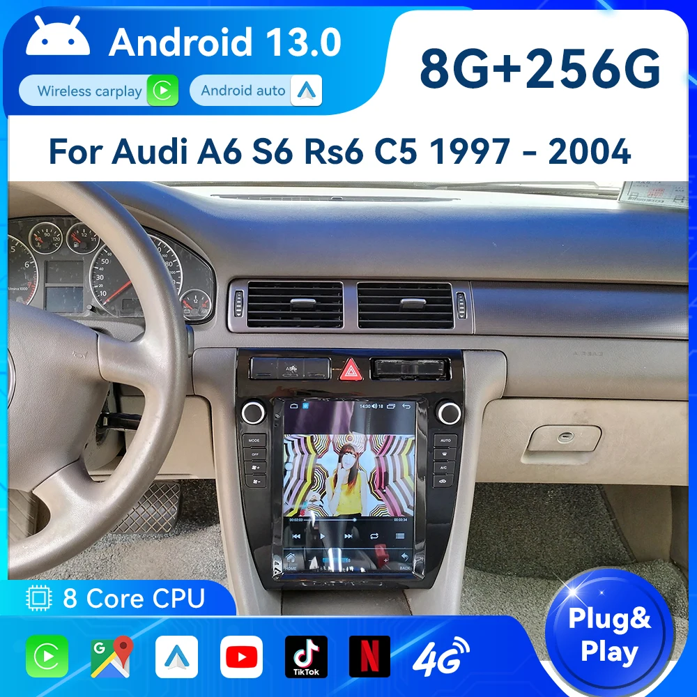 Dla Audi A6 S6 RS6 C5 1997 - 2004 Radio samochodowe z androidem Stereo Radio samochodowe 2Din styl Tesla odtwarzacz multimedialny nawigacja GPS