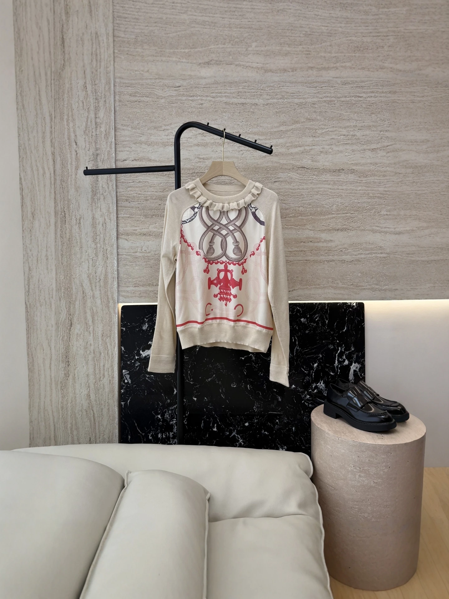 

Шелково-шерстяная вязаная блузка с длинным рукавом, цветочным воротником и принтом, высококачественная, осенне-зимняя новинка, женская, мягкая, удобная, винтажная