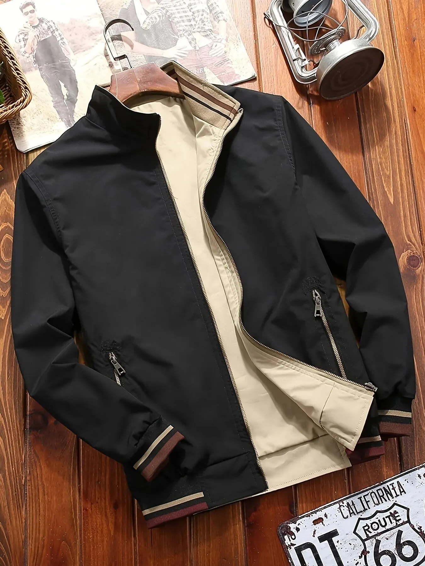 

Men's Sports Jacket Coat Lapel Zipper Pockets Windproof Ribbed Cuff Coat For Daily Wear