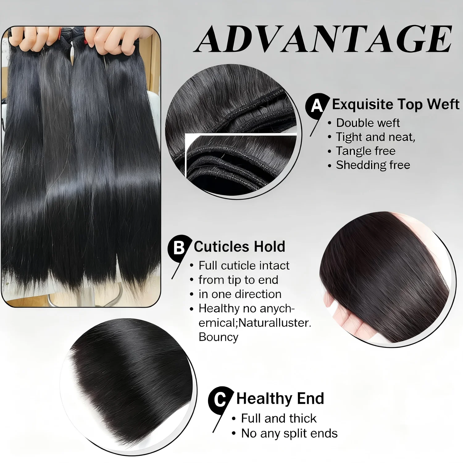 Human Hair Bundles Bone Straight Hair Extensions for Women 3/4 Bundle Deals 18 20 22 24 Inch No Tangle No Shedding Double Weft Unprocessed Burmese Human Hair Extension Natural Color