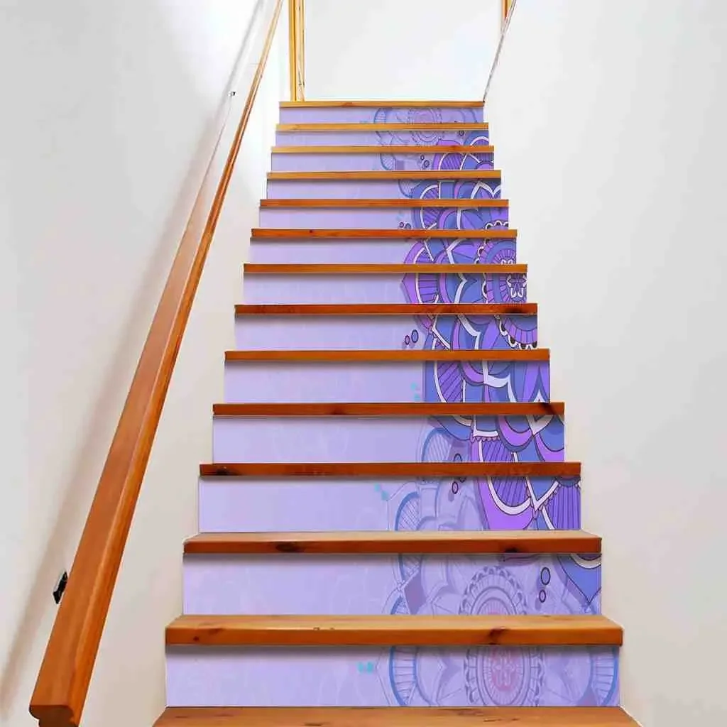 Boho Mandala Totem Stair Stickers Exotic Ethnic Floral Staircase Riser Decals Multicolor Stairway Mural Self-Adhesive Home Decor