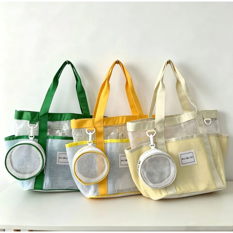 Strand-Schwimmtasche, Trocken-Nass-Trennung, wasserdichte transparente Sporttasche aus Netzstoff für Damen, leichte Handtasche mit großem Fassungsvermögen für Herren – Detail 6