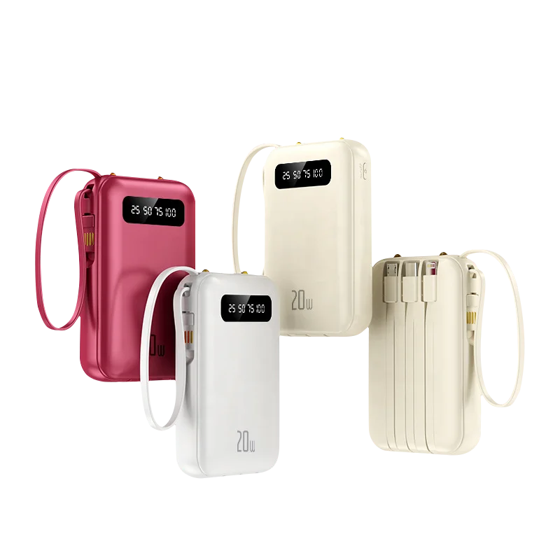 Luxury Power Bank 20000mAh for Women Large Capacity Fast Charging Portable Mobile Power Supply Charger with 4 Cables Power Bank