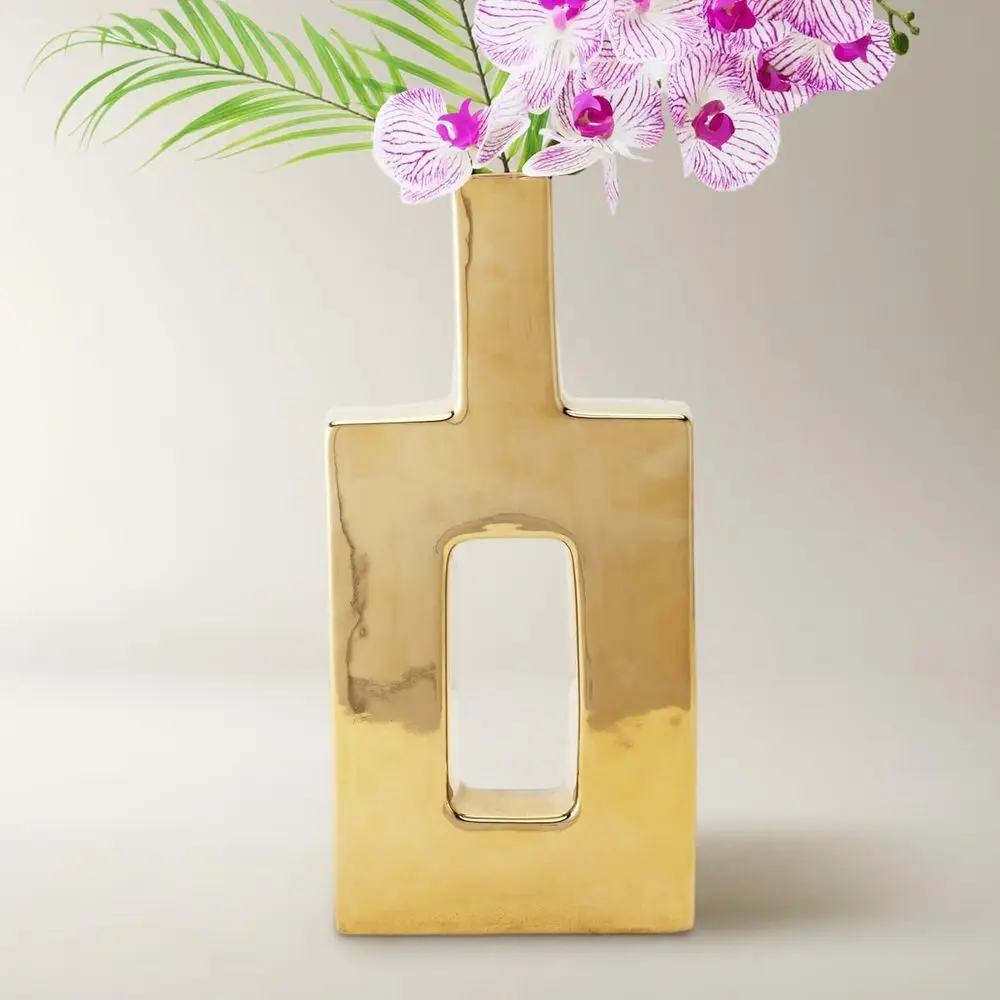 

Elegant Dining Table Decor: Tall Gold Vase with Floral Arrangement, 18.5 Height