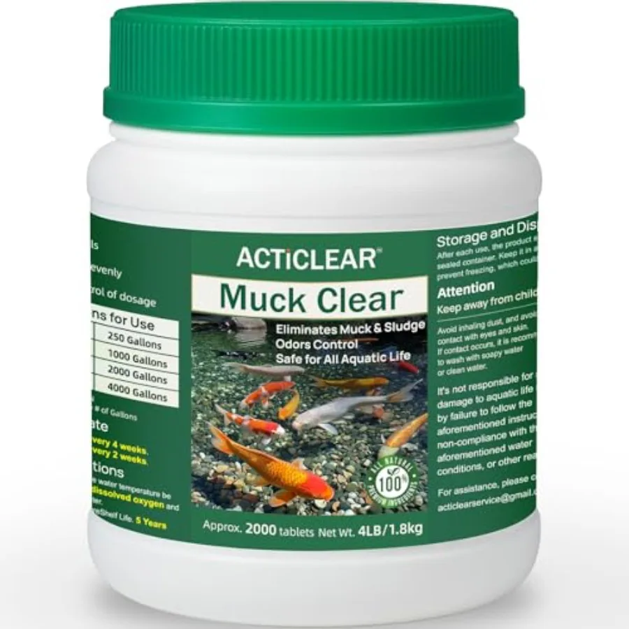 

Muck Clear Natural Pond Sludge Treatment 4 LB for Ponds Fountains and Bird Baths Beneficial Bacteria and Enzymes Chemical-Free