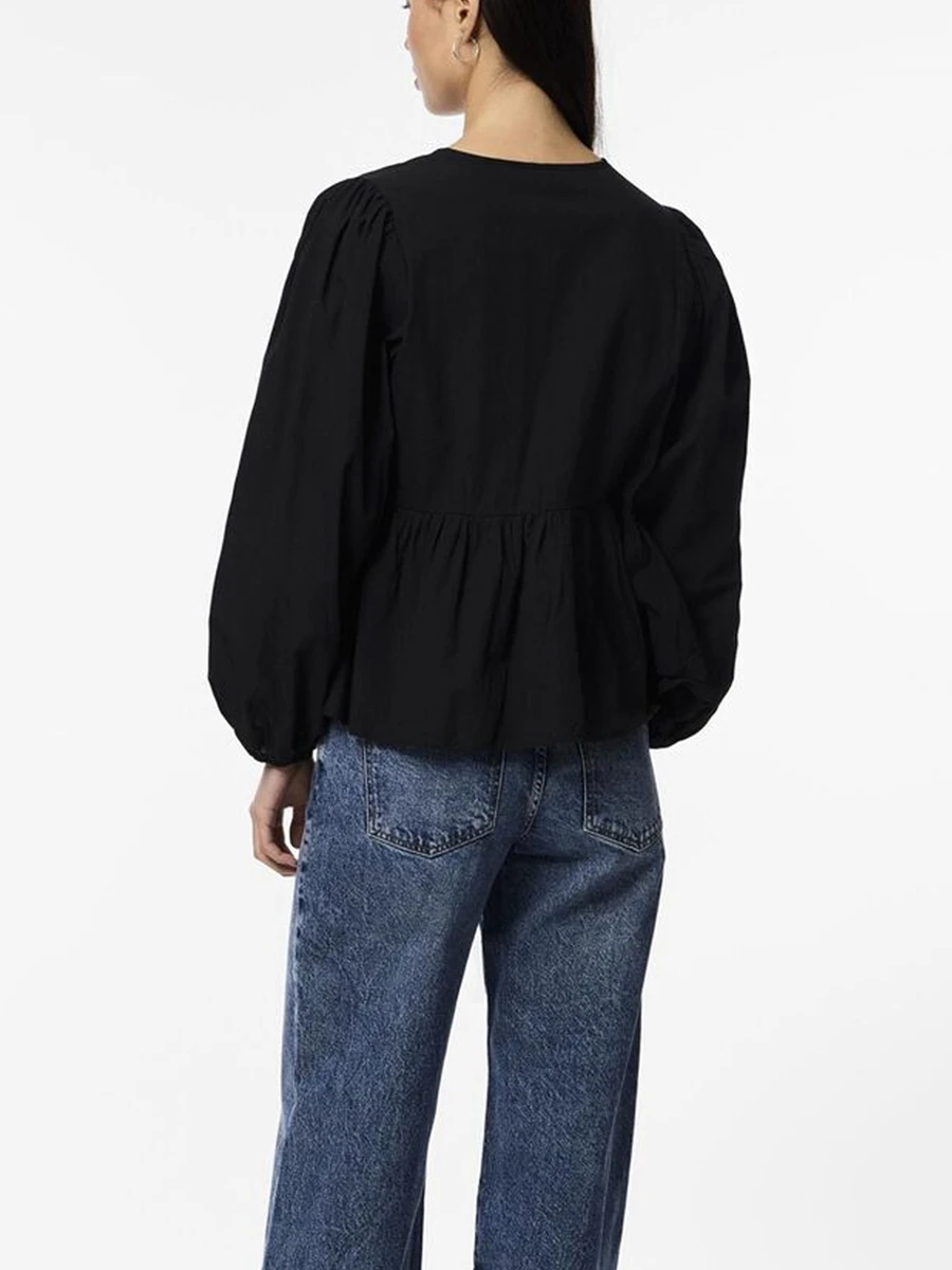 여성용 캐주얼 셔츠, 긴팔 O넥, 활 넥타이, 앞면 베이비 인형 상의, 용수철 가을