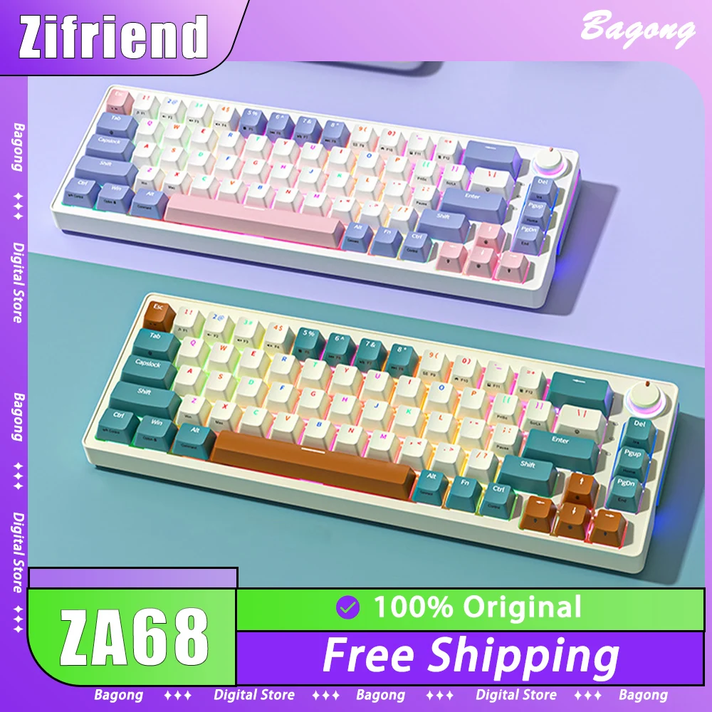 

Zifriend ZA68 Mechanical Keyboard Multifunctional Knob Three Mode RGB Gaming Keyboard Hot Swap Long Battery Life Pc Gamer Office