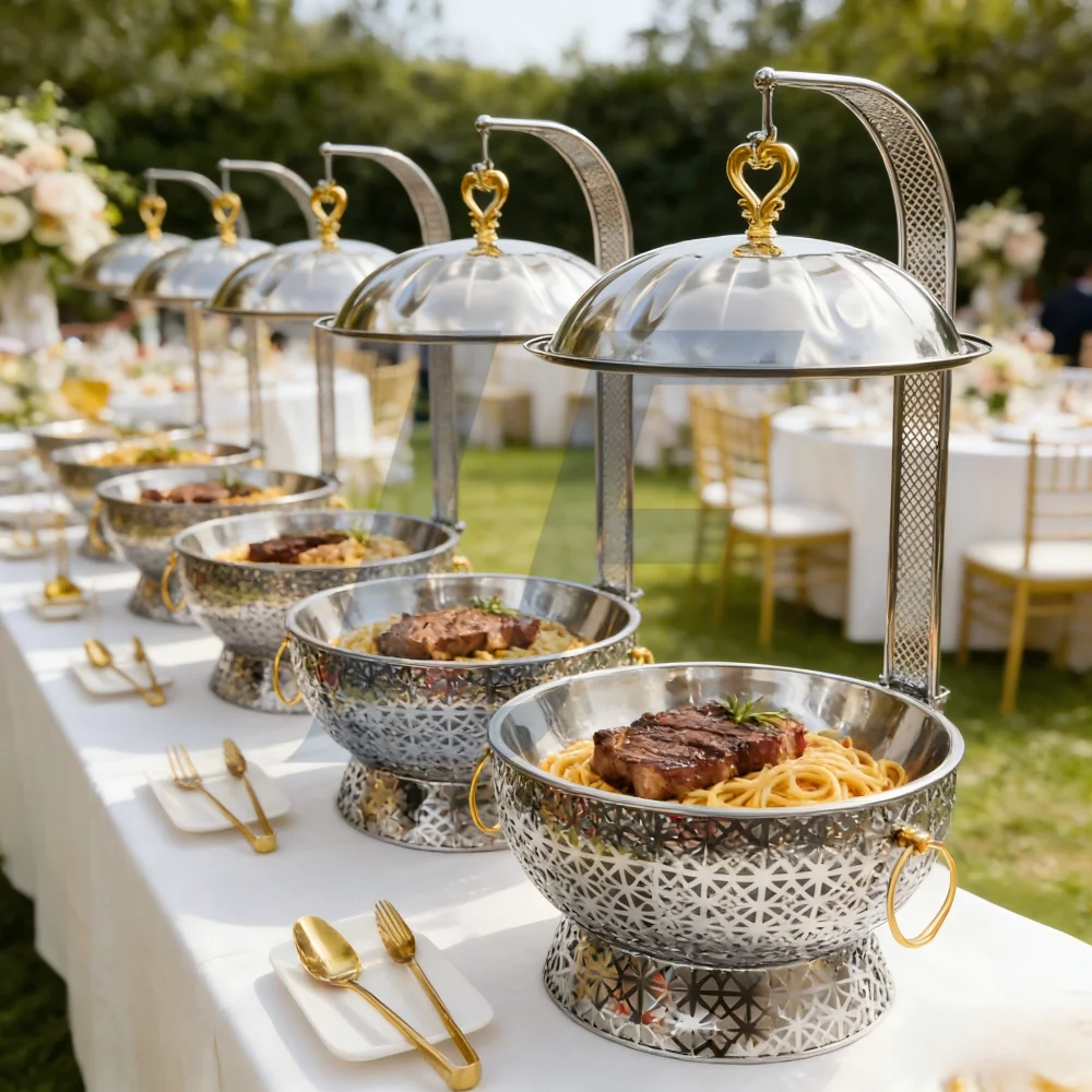 Wedding stainless steel insulation pot buffet set 8.0L silver, alcohol fuel, suitable for catering